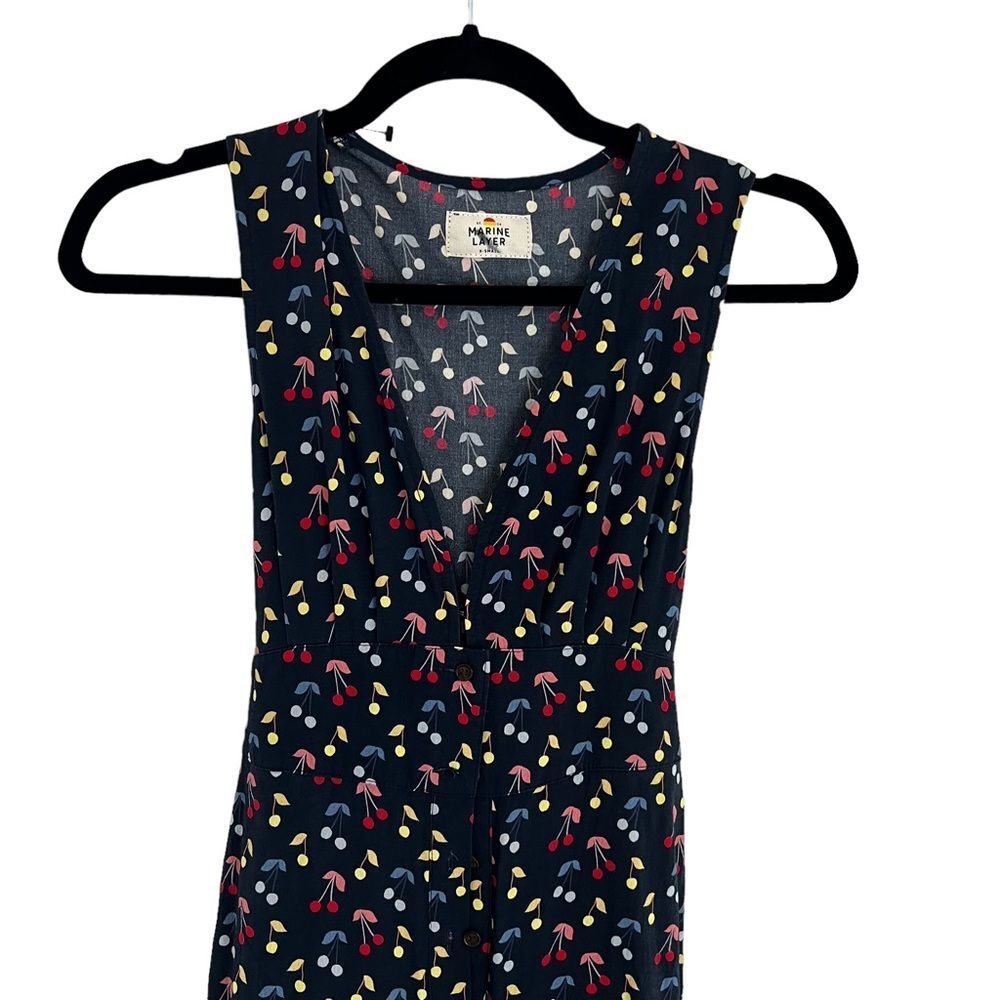 Marine Layer Holli Navy Cherry Print Wide Leg Cropped Jumpsuit XS - Picture 7 of 13